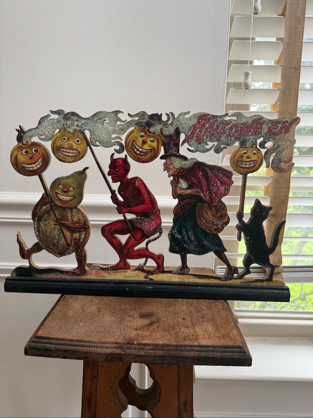 Halloween Decor Pumpkin Cat Witch Moon 19.5x15”